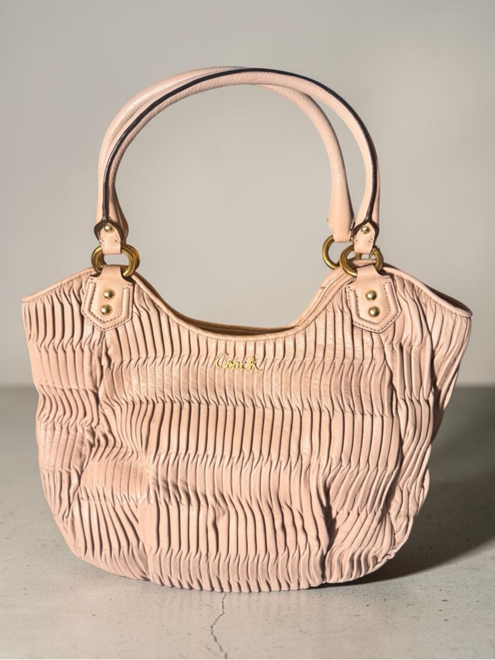 Coach Blush Ruched Leather Shoulder Tote
